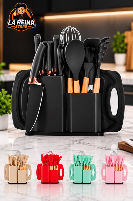 Kit de Cocina de Silicona y Madeira - 19 Piezas